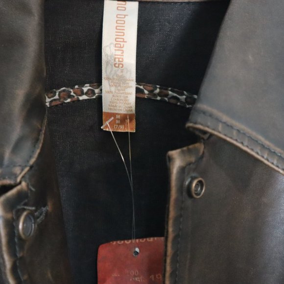 Women NO BOUNDARIES Brown Leather Jacket M - Picture 3 of 6